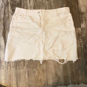White denim distressed skirt